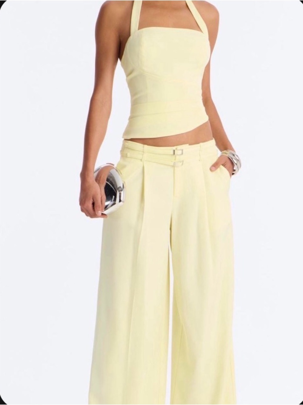 Fashion Nova Light Yellow Wide-Leg Halter Crop Set